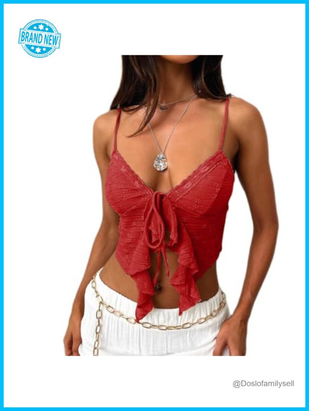 Lace Up Ruffle Crop Cami Top
